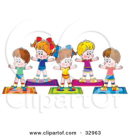 Clipart Illustration Of A Group Of Healthy Children Exercising In A
