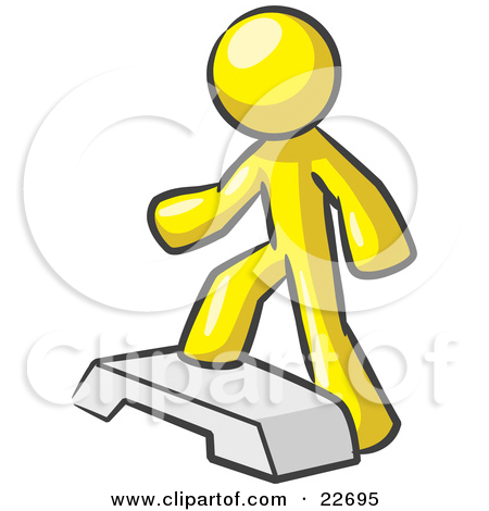 Clipart Illustration Of A Yellow Man Doing Step Ups On An Aerobics