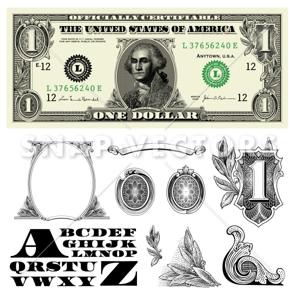 Clipart Of Dollar Bill And Money Elements   Snap Vectors   Clipart