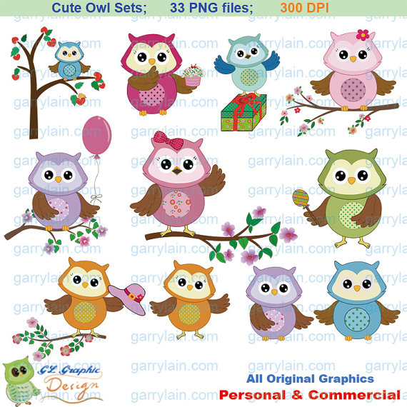 Cute Owl Clipart Digital Lil Owls Baby Owl Branch Bow By Garrylain