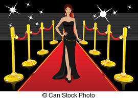 Glamorous Lady On Red Carpet   Illustration Of Glamorous