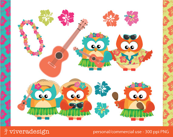 Hawaiian Owl Luau Party Digital Clip Art By Viveradesign