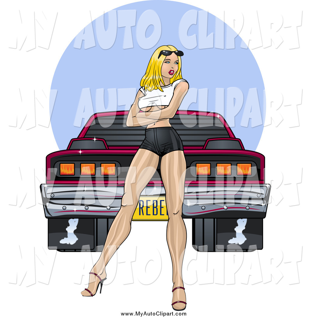 Larger Preview  Clip Art Of A Tough Muscle Car And Blond Lady By R    