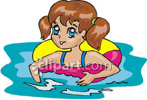 Little Girl Swimming With A Floaty   Royalty Free Clipart Picture