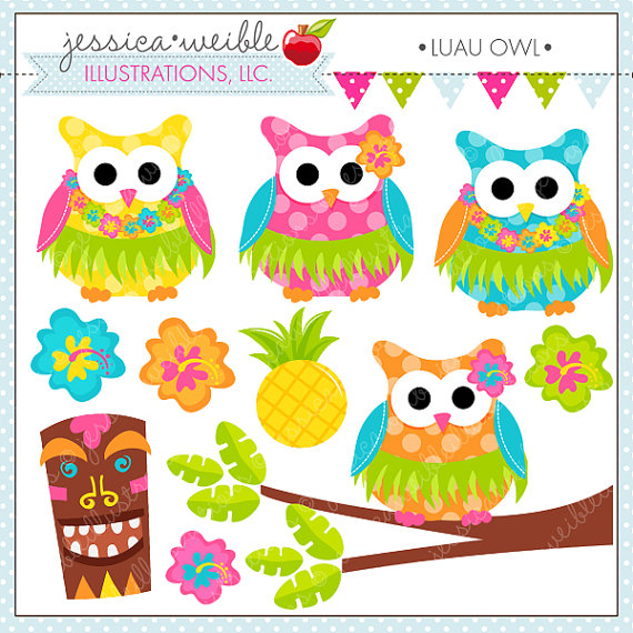 Owl Cute Digital Clipart For Commercial Or Personal Use Luau Clipart    