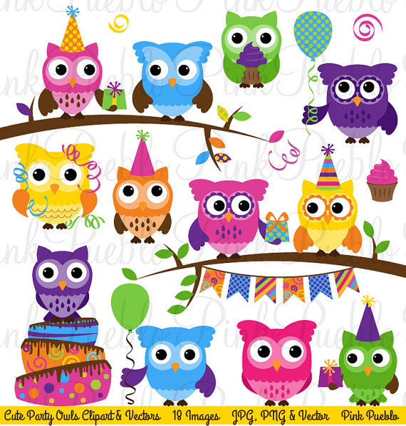 Party Owl Clipart Clip Art Happy Birthday Owl Party Decor Clipart    