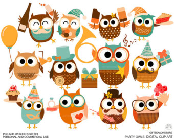 Party Owl New Year Owl Birthday Owl Anniversary Owl Digital Clip Art