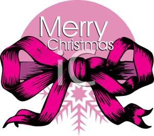 Royalty Free Clipart Image  Merry Christmas Written Above A Pink Bow