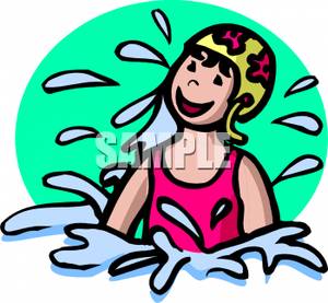 Smiling Girl Swimming In A Pool   Royalty Free Clipart Picture