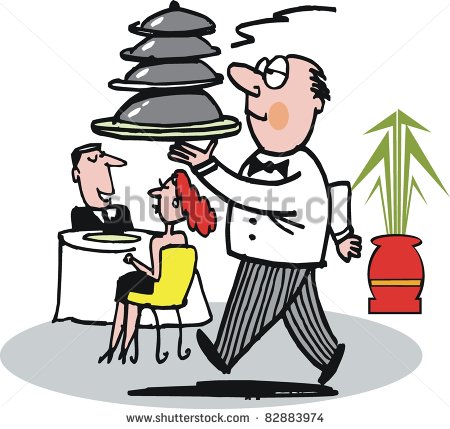 Vector Cartoon Of Waiter Carrying Food Dishes Clipart