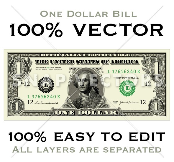 Vector Clipart Money One Dollar Bill   Snap Vectors   Clipart