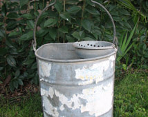 Vintage Galvanized Steel Mop Bucket   Pail   Wash Pail   Industrial    