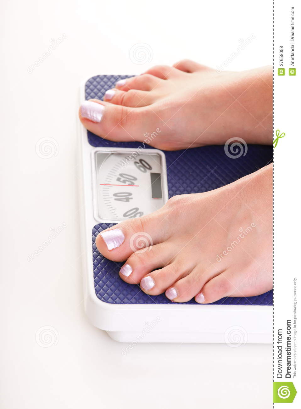 Woman Feet And Weight Scale Isolated On White Background Royalty Free