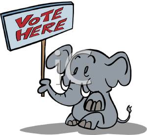An Elephant With A Vote Here Sign   Royalty Free Clipart Picture