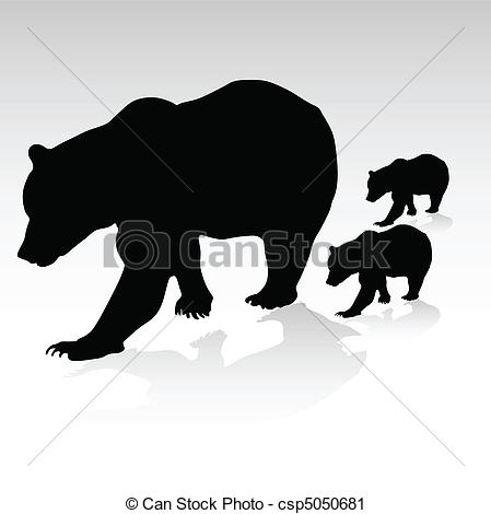 Bear With Their Young Vector Silhouettes Csp5050681   Search Clipart