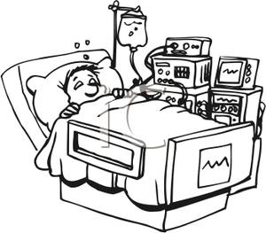 Black And White Cartoon Of A Man In The Hospital On Monitors
