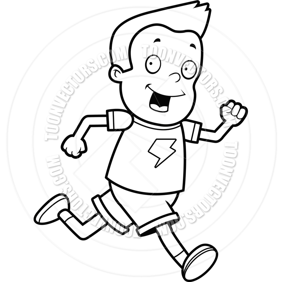 Boy Running  Black And White Line Art  By Cory Thoman   Toon Vectors    