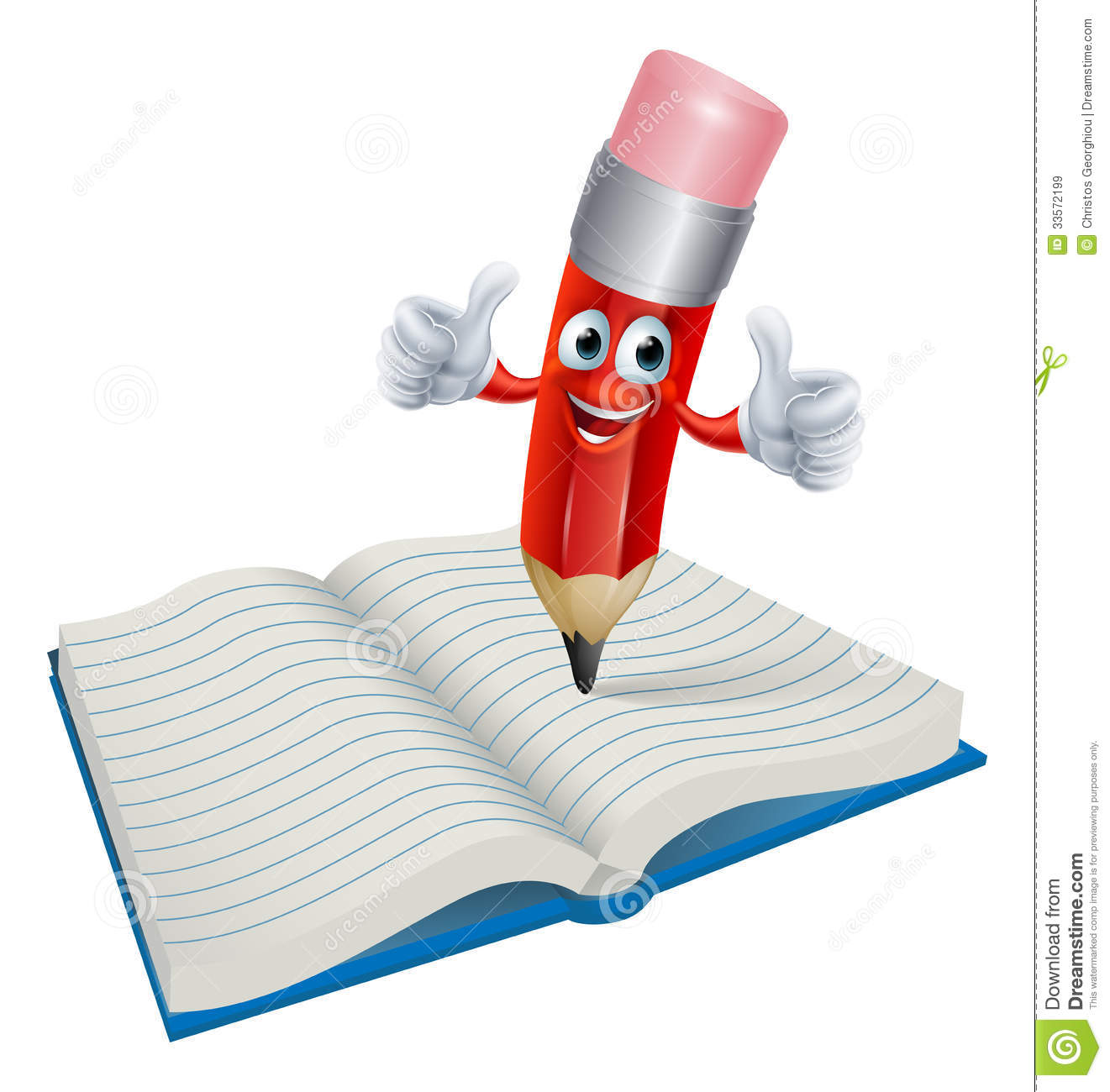 Cartoon Pencil Man Writing In Book Royalty Free Stock Images   Image    
