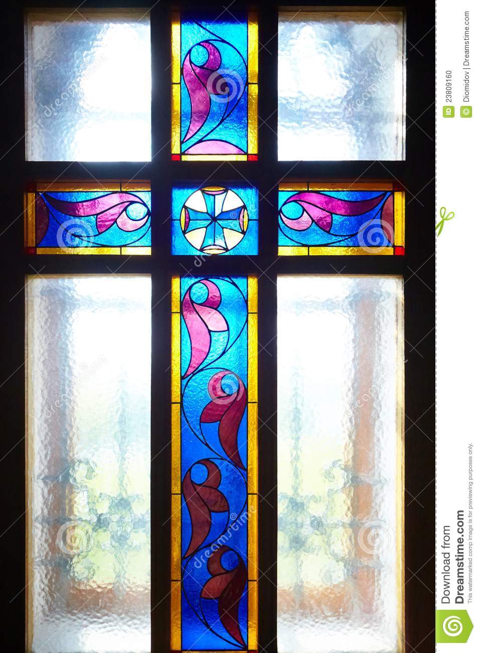 Catholic Cross On The Window  Stained Glass  Stock Photo   Image