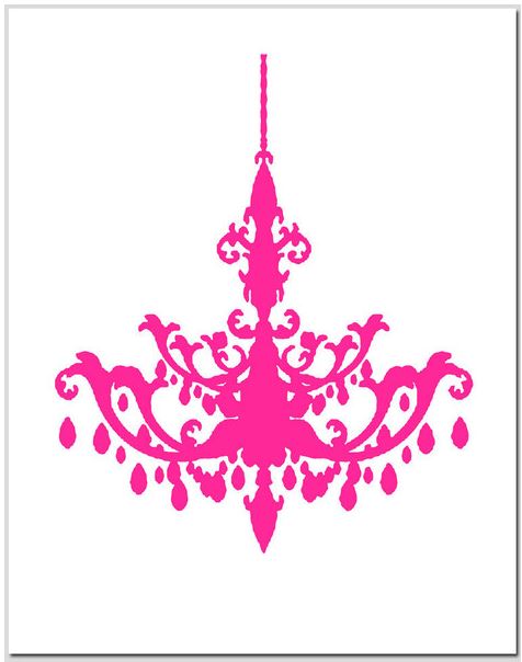Chandelier   Large Scale Chandelier Silhouette Print   Hot Pink And