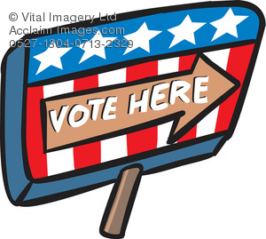 Clip Art Illustration Of A Vote Here Sign   Acclaim Stock Photography