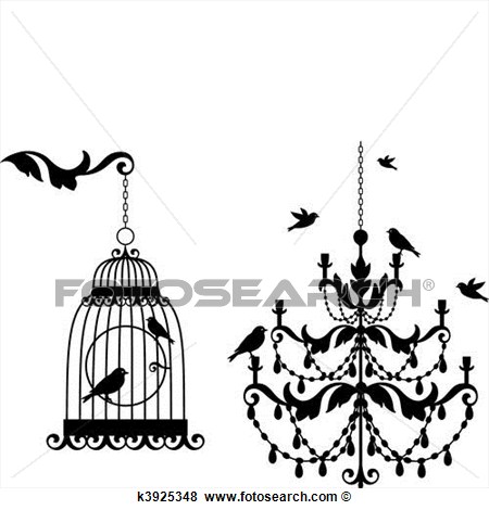 Clip Art Of Antique Birdcage And Chandelier K3925348   Search Clipart