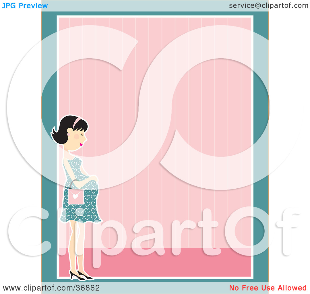 Clipart Illustration Of A Gentle Pregnant Woman In A Dress Caressing