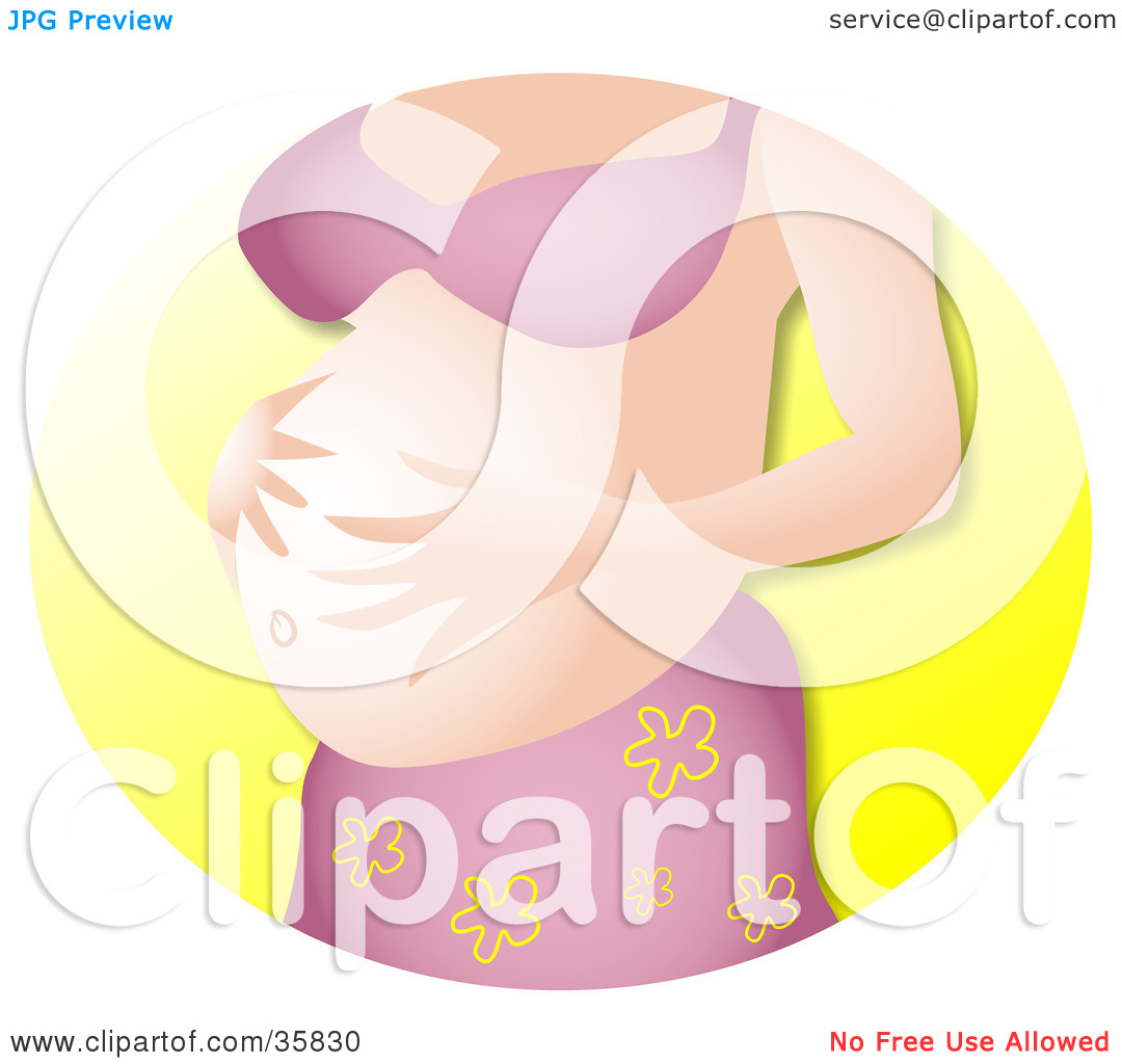 Clipart Illustration Of A Pregnant Caucasian Woman In A Pink Bra And