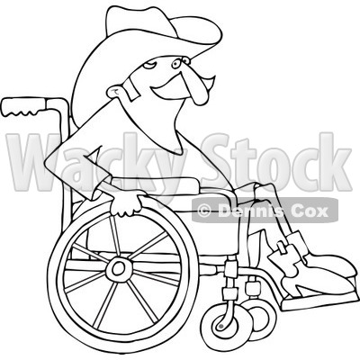 Clipart Of A Black And White Senior Cowboy In A Wheelchair   Royalty    