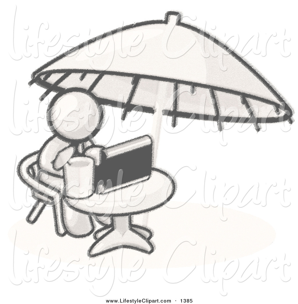 Clipart Of A Sketched Design Mascot Businessperson Sitting At A Table    