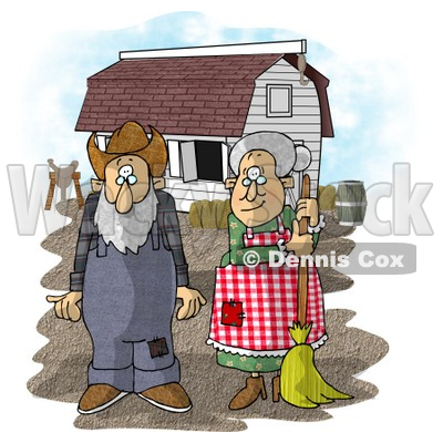 Farmer Wife And Husband Standing In Front Of A Barn Clipart Picture