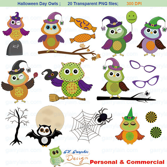Halloween Clipart Digital Halloween Owls Party Clip Art Witch Bat