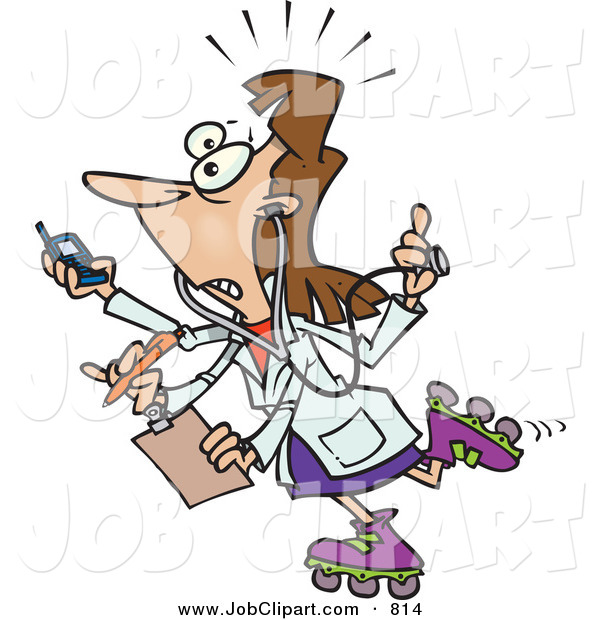 Job Clip Art Of An Overwhelmed Caucasian Female Doctor With 4 Arms    