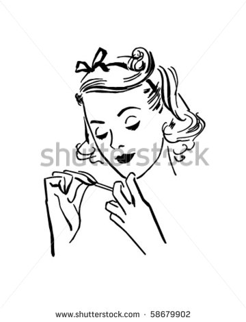 Lady Doing Her Nails   Retro Clip Art Stock Vector 58679902