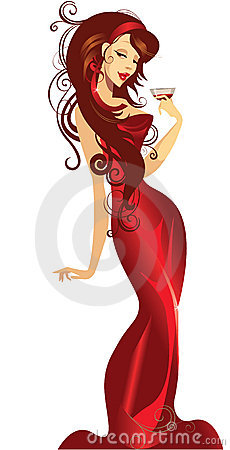 Lady In A Red Dress With A Wine Glass In Hand Royalty Free Stock Image