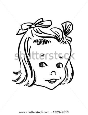 Little Retro Girl   Clip Art Illustration   Stock Vector