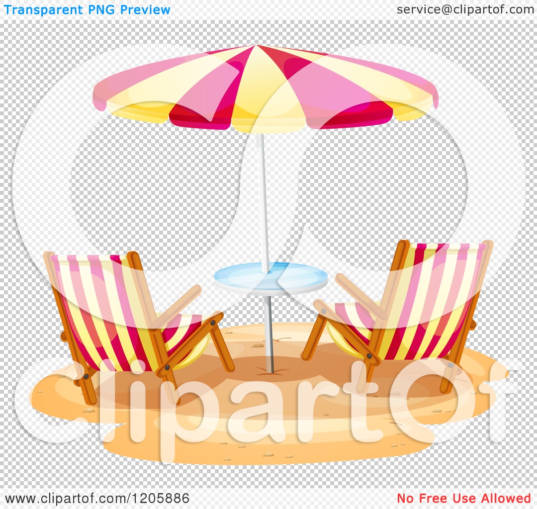 Of A Beach Table Umbrella And Chairs   Royalty Free Vector Clipart