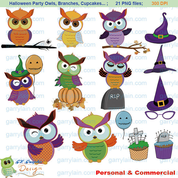 Owl Clipart Digital Halloween Owls Party Clip Art Witch Bat Pumpkin