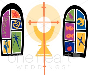 Stained Glass Windows With Chalice And Cross   Church Wedding Clipart