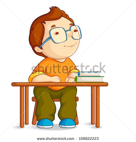 Vector Illustration Of Confused School Boy Sitting On Table   Stock