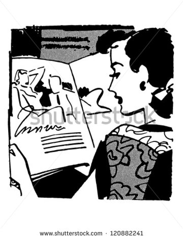 Woman Reading Magazine   Retro Clipart Illustration   Stock Vector
