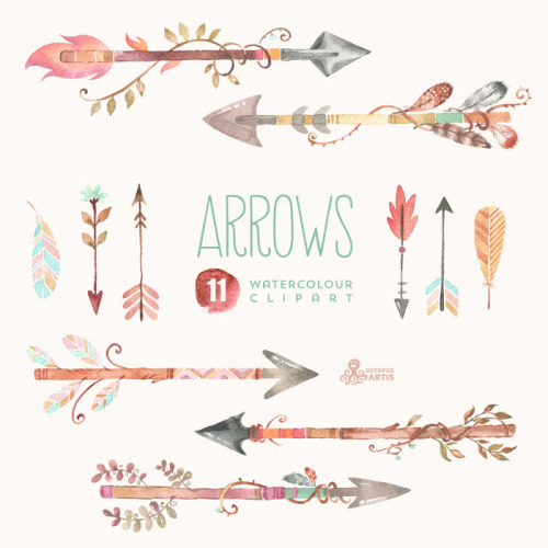 Arrows Watercolor Clipart  11 Hand Painted Elements Feathers Diy    
