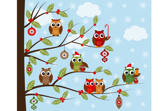 Christmas Owls Clip Art   Illustrations On Creative Market
