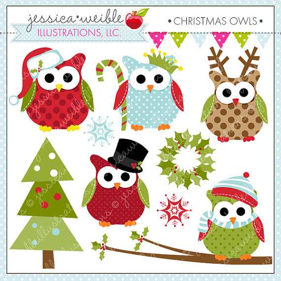 Christmas Owls Cute Digital Clipart For Commercial Or Personal Use