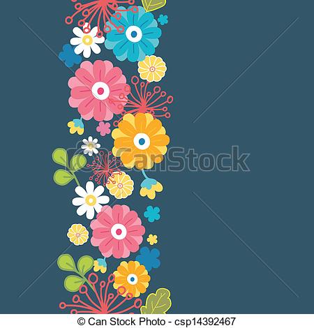 Clip Art Vector Of Colorful Oriental Flowers Vertical Seamless Pattern    