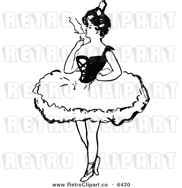     Clipart Of A Retro Black And White Ballerina Smoking A Cigarette