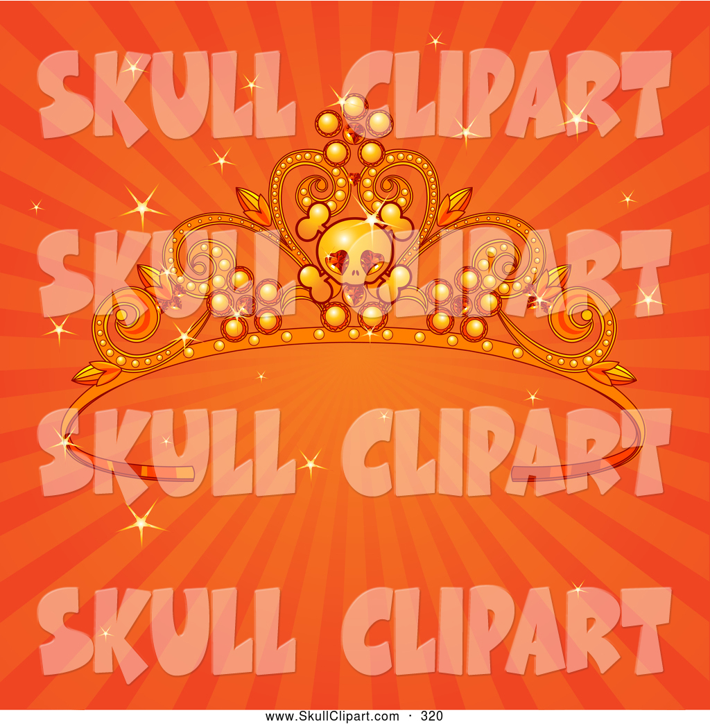 Cute Skull Tiara Over Sparkly Orange Rays Cute Halloween Skull And