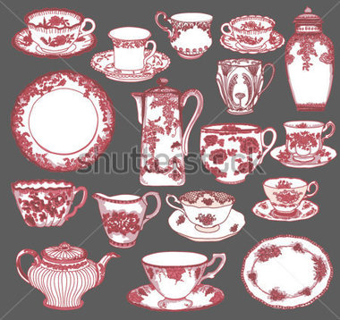 Fine China   Satz Von Hand Gezeichneten Porzellan Teetassen Und