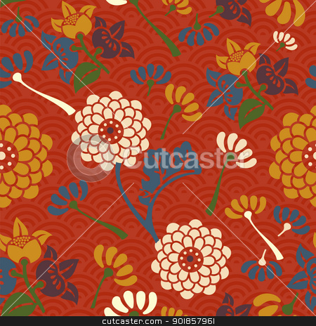 Oriental Flowers Seamless Pattern Stock Vector Clipart Asian Flowers