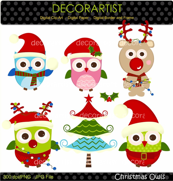 Owl Clip Art  Christmas Clip Art Christmas Owls And Reindeer Digital